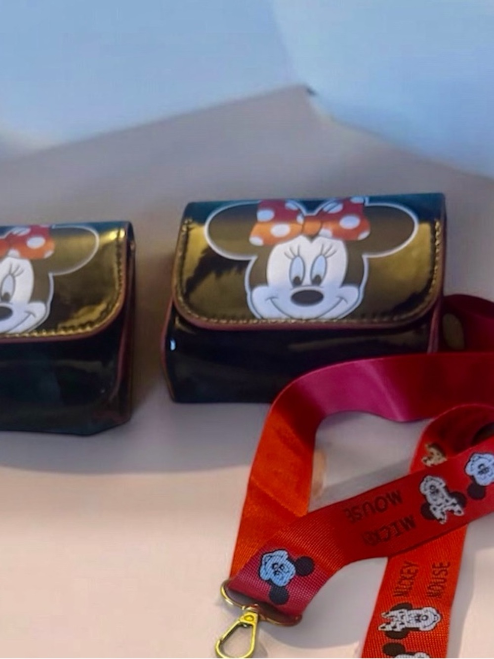 Disney Minnie Mouse Black Patent Kids Crossbody Bag with Red Strap and Red Bow